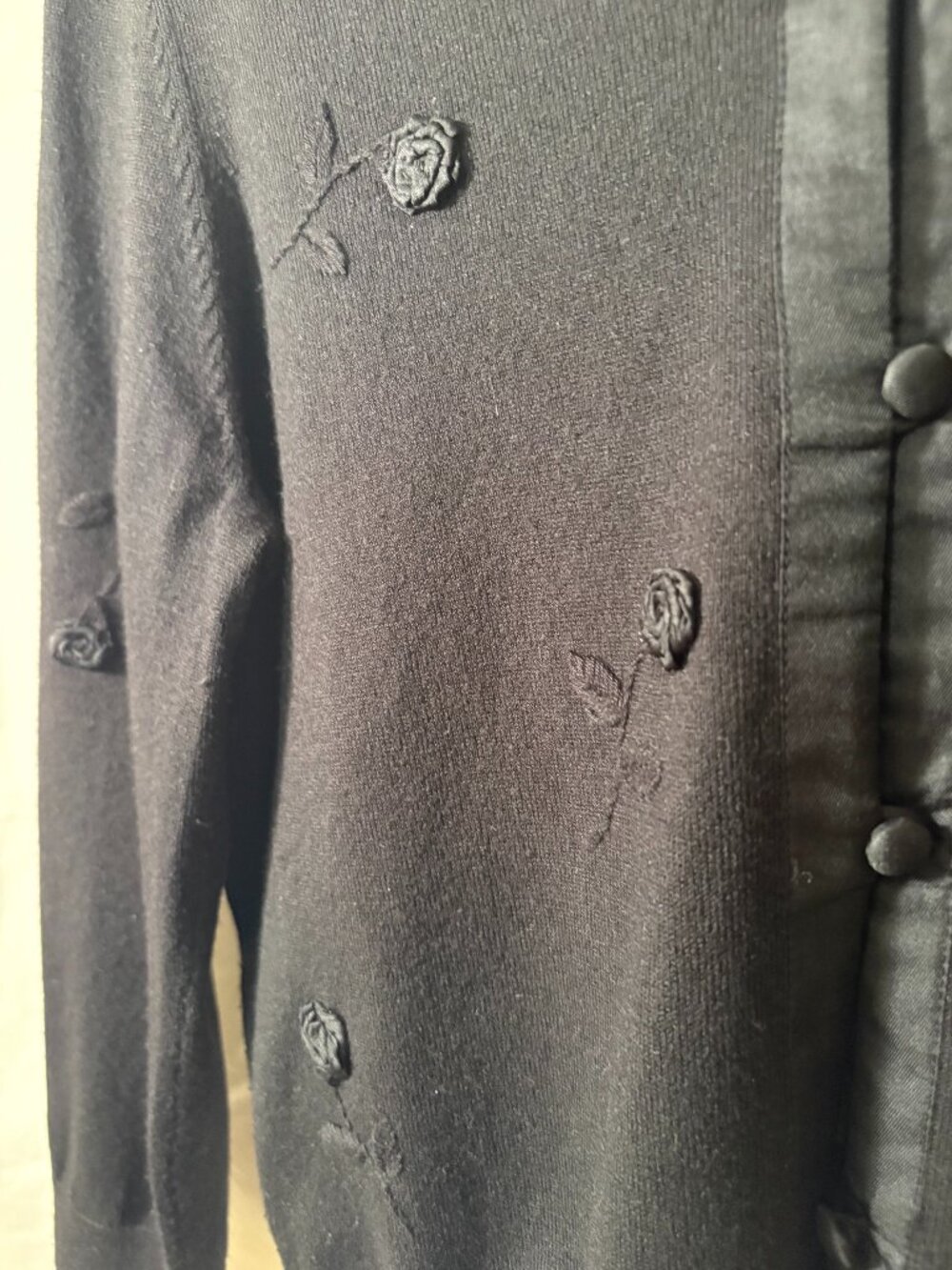 Ann Taylor Black Embroidered Floral Button-Front Jacket - Picture 4 of 7